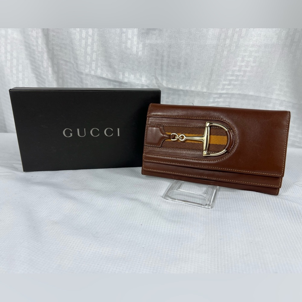 Vintage Gucci Horsebit Sherry Leather Continental Wallet w Box
